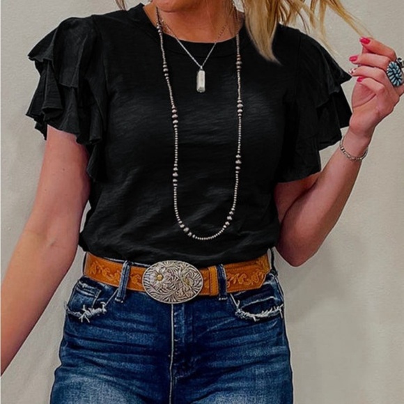 NEW (No Brand) Women’s Black Ruffle Short Sleeve | Size M - Picture 7 of 10